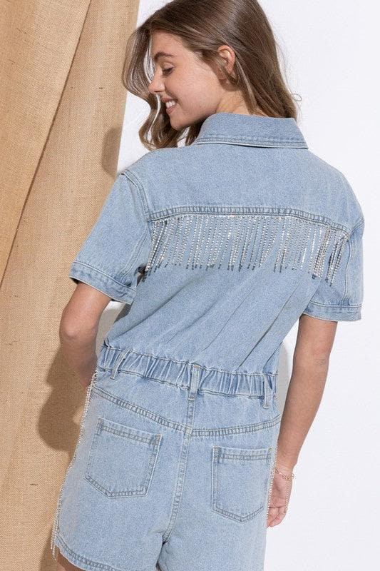 BLUE B Washed Denim Overall Romper - SwagglyLife Home & Fashion