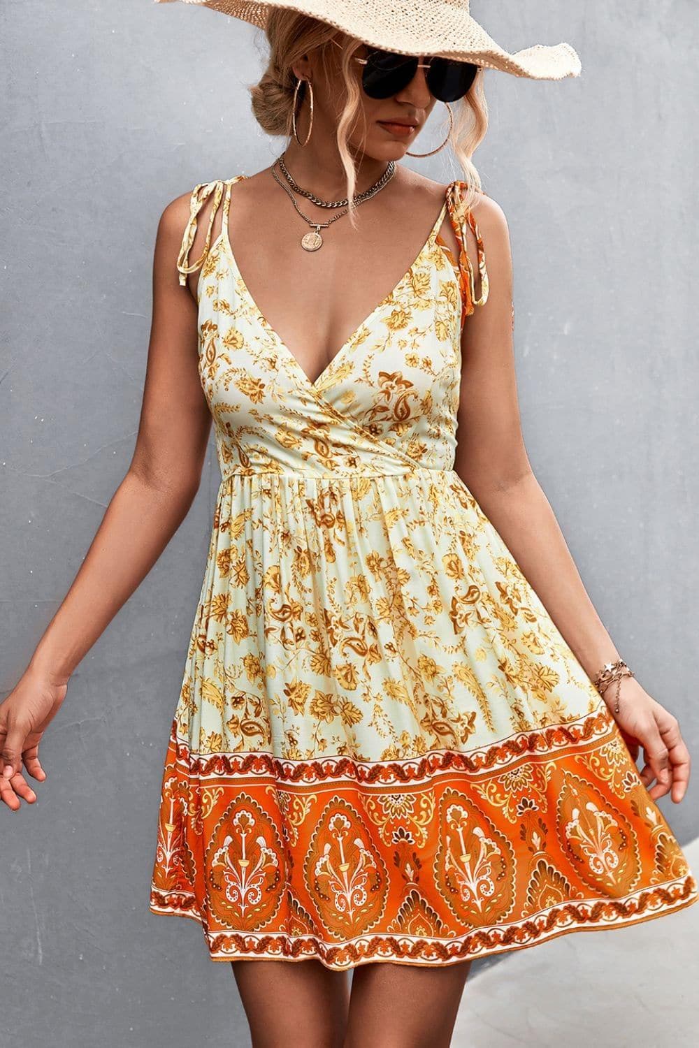 Bohemian Tie Shoulder Surplice Backless Dress - SwagglyLife Home & Fashion