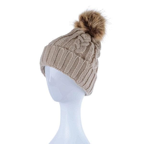 Braided Knitted Fur Pom Pom Beanie - SwagglyLife Home & Fashion