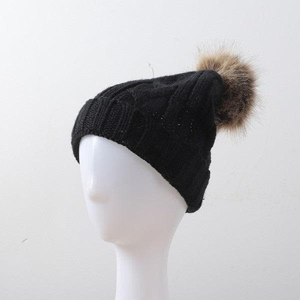 Braided Knitted Fur Pom Pom Beanie - SwagglyLife Home & Fashion