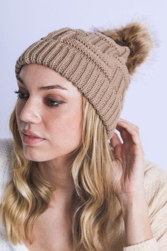 Braided Knitted Fur Pom Pom Beanie - SwagglyLife Home & Fashion