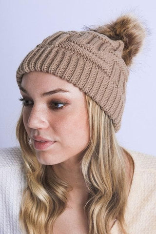 Braided Knitted Fur Pom Pom Beanie - SwagglyLife Home & Fashion