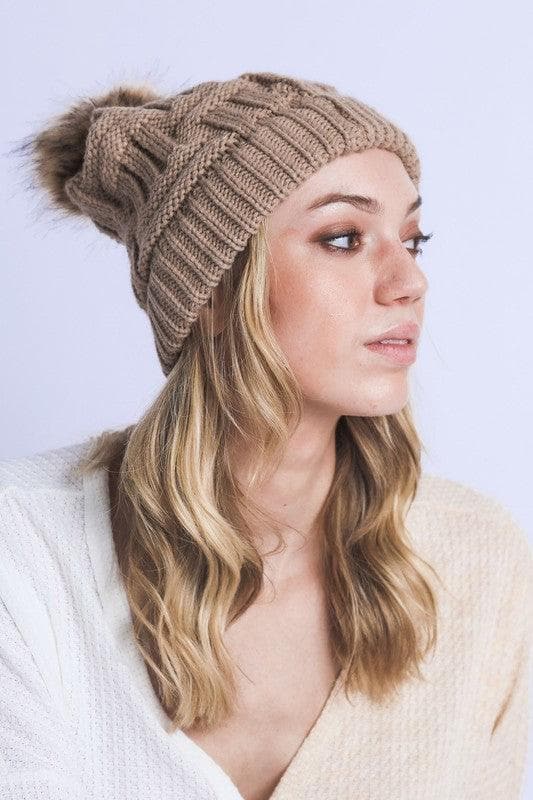 Braided Knitted Fur Pom Pom Beanie - SwagglyLife Home & Fashion