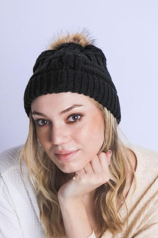 Braided Knitted Fur Pom Pom Beanie - SwagglyLife Home & Fashion