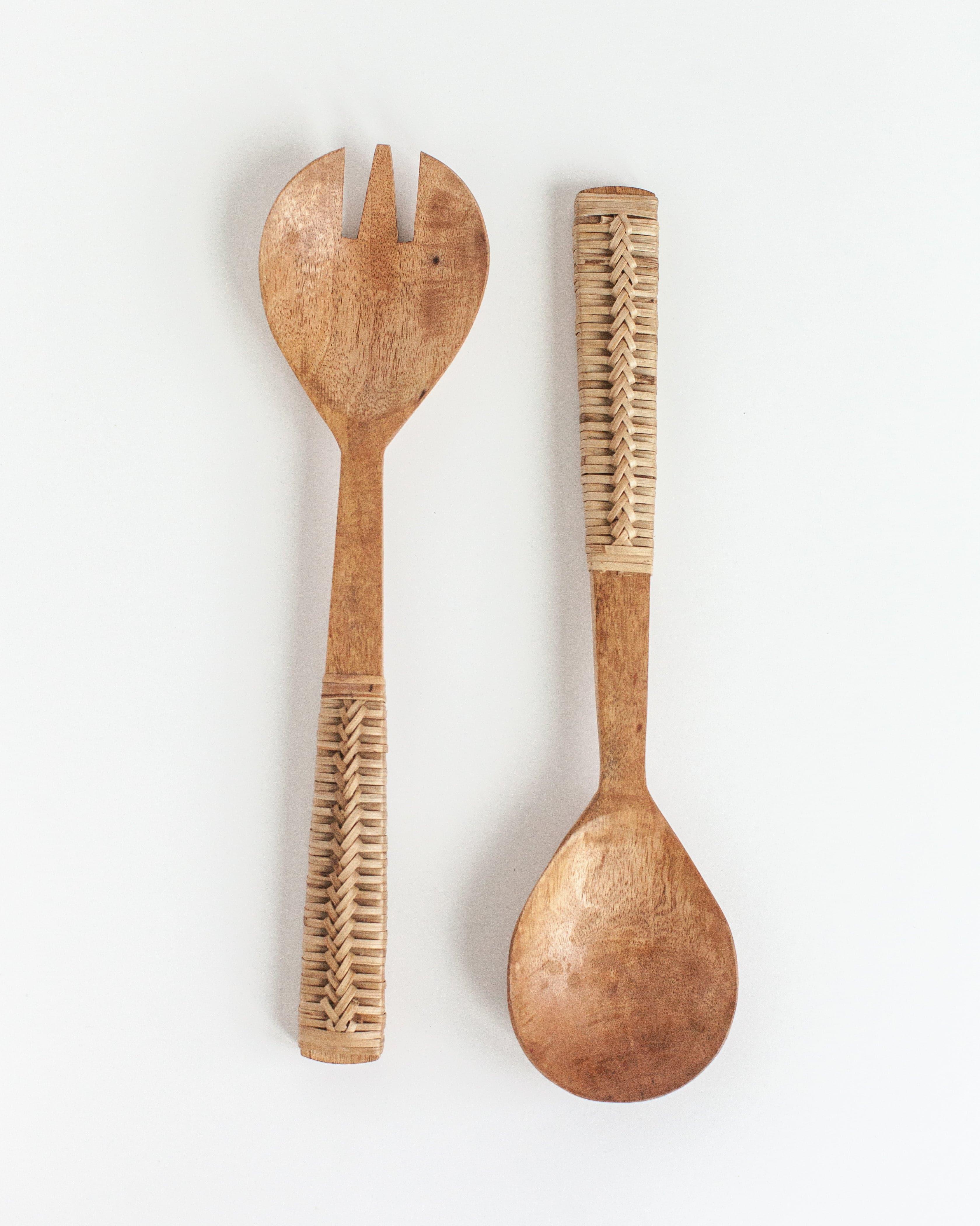 Braided Mango Wood Salad Servers - SwagglyLife Home & Fashion