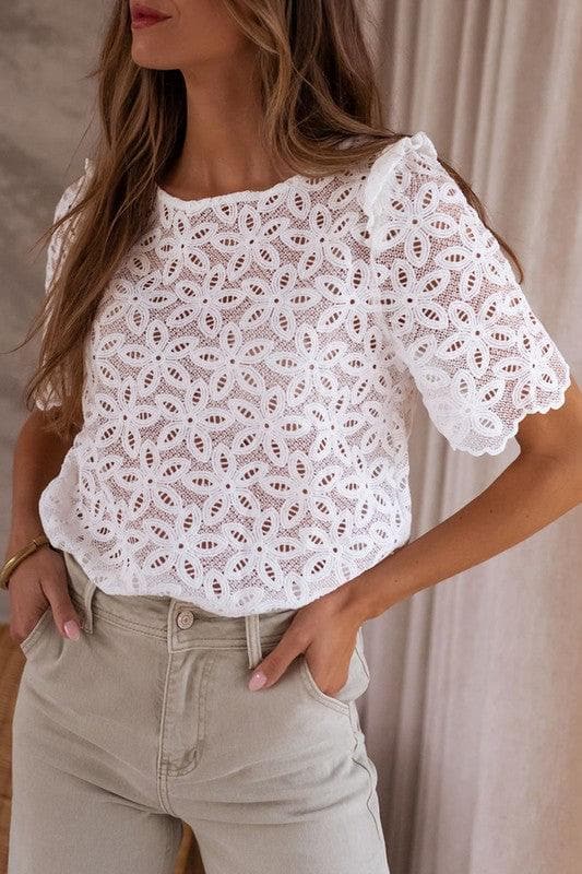 Brooklyn Crochet Lace Flower Embroidered Hallowed Blouse - SwagglyLife Home & Fashion