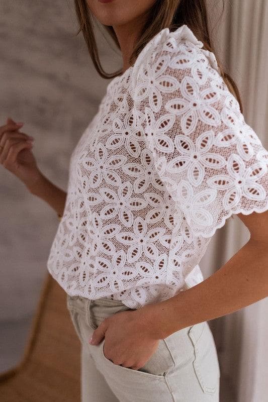 Brooklyn Crochet Lace Flower Embroidered Hallowed Blouse - SwagglyLife Home & Fashion