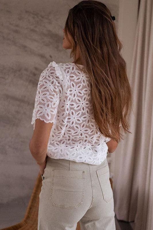 Brooklyn Crochet Lace Flower Embroidered Hallowed Blouse - SwagglyLife Home & Fashion