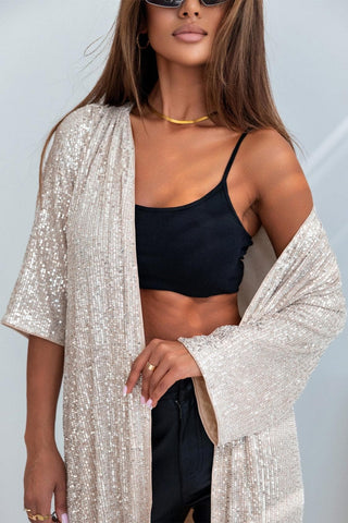 Brynlee Sequin Open Front Duster Cardigan - SwagglyLife Home & Fashion