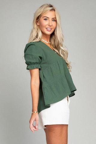 Button Front Puff Sleeve Blouse - SwagglyLife Home & Fashion