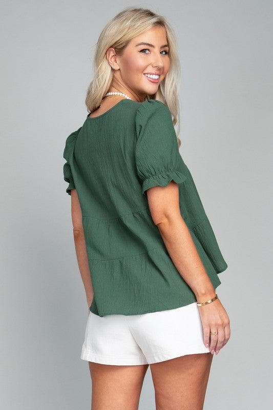 Button Front Puff Sleeve Blouse - SwagglyLife Home & Fashion