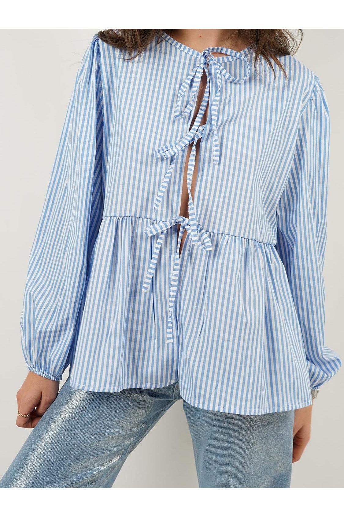 Susan Tied Round Neck Long Sleeve Blouse