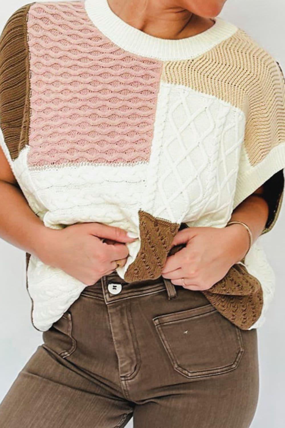 Amber Color Block Cable-Knit Sweater Vest