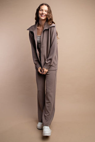 RAE MODE Modal Poly Full Zip Jacket in Mocha