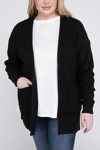 ZENANA Plus Low Gauge Waffle Open Cardigan Sweater - SwagglyLife Home & Fashion