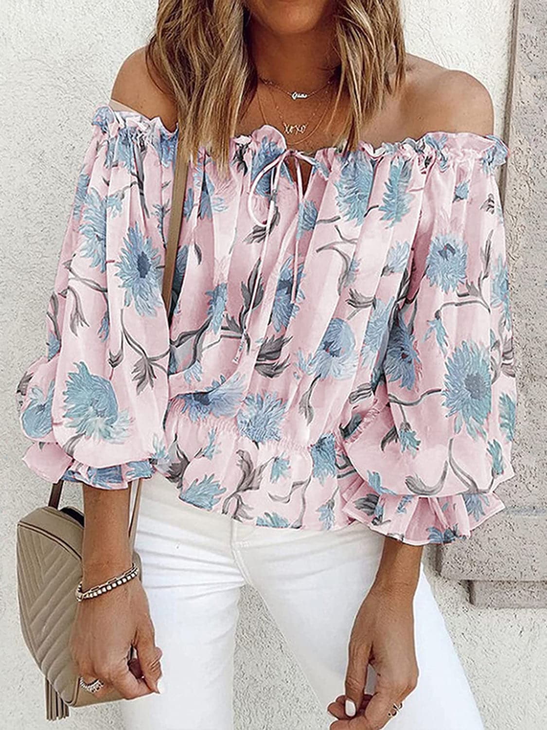 Ava Floral Off-Shoulder Flounce Sleeve Blouse