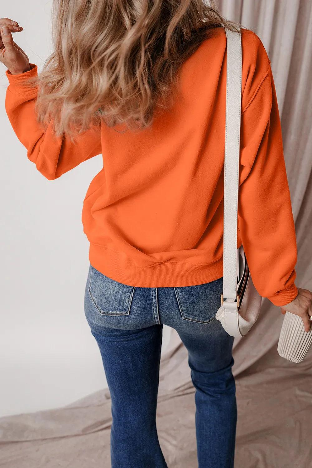 Pumpkin Season Letter Round Neck Long Sleeve Sweatshirt