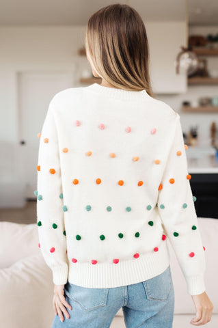 Candy Buttons Pom Detail Sweater - SwagglyLife Home & Fashion