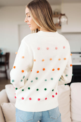 Candy Buttons Pom Detail Sweater - SwagglyLife Home & Fashion