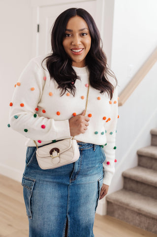 Candy Buttons Pom Detail Sweater - SwagglyLife Home & Fashion