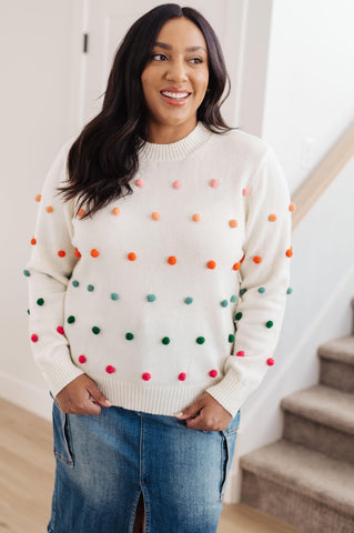 Candy Buttons Pom Detail Sweater - SwagglyLife Home & Fashion