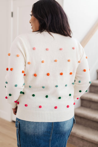 Candy Buttons Pom Detail Sweater - SwagglyLife Home & Fashion