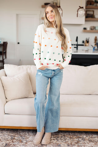 Candy Buttons Pom Detail Sweater - SwagglyLife Home & Fashion