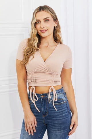 Capella Back To Simple Full Size Ribbed Front Scrunched Top in Blush - SwagglyLife Home & Fashion