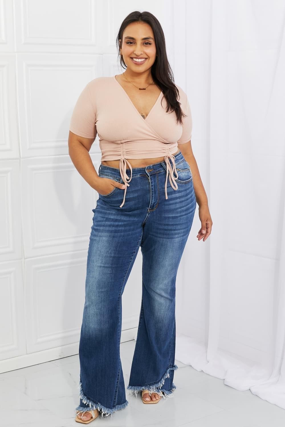Capella Back To Simple Full Size Ribbed Front Scrunched Top in Blush - SwagglyLife Home & Fashion