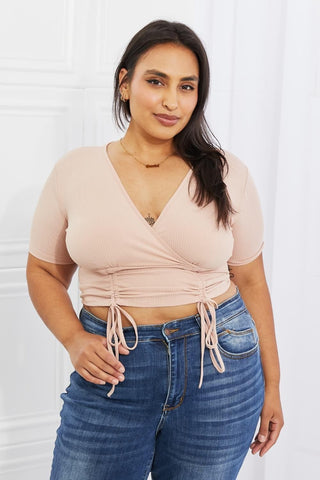 Capella Back To Simple Full Size Ribbed Front Scrunched Top in Blush - SwagglyLife Home & Fashion