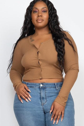 Capella PLUS Long Sleeve Snap Button Down Crop Top - SwagglyLife Home & Fashion