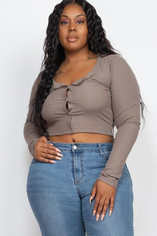 Capella PLUS Long Sleeve Snap Button Down Crop Top - SwagglyLife Home & Fashion