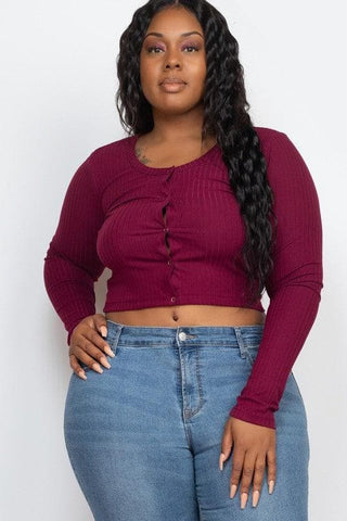 Capella PLUS Long Sleeve Snap Button Down Crop Top - SwagglyLife Home & Fashion