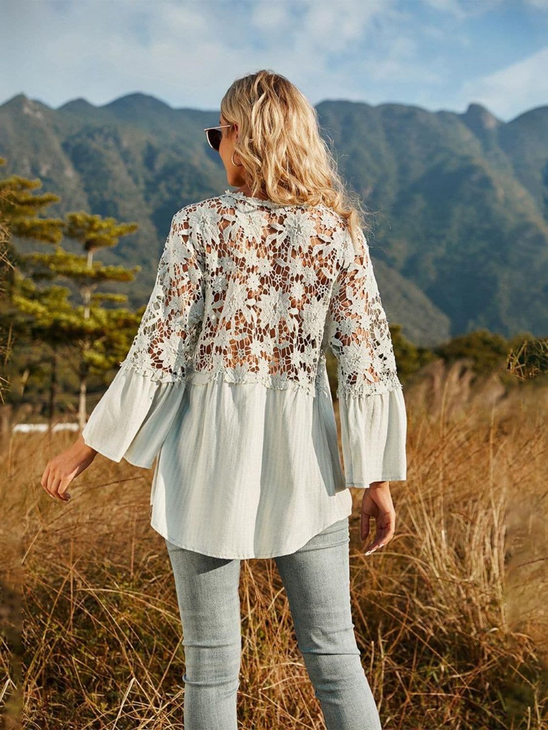 Spliced Lace Buttoned Blouse - SwagglyLife Home & Fashion
