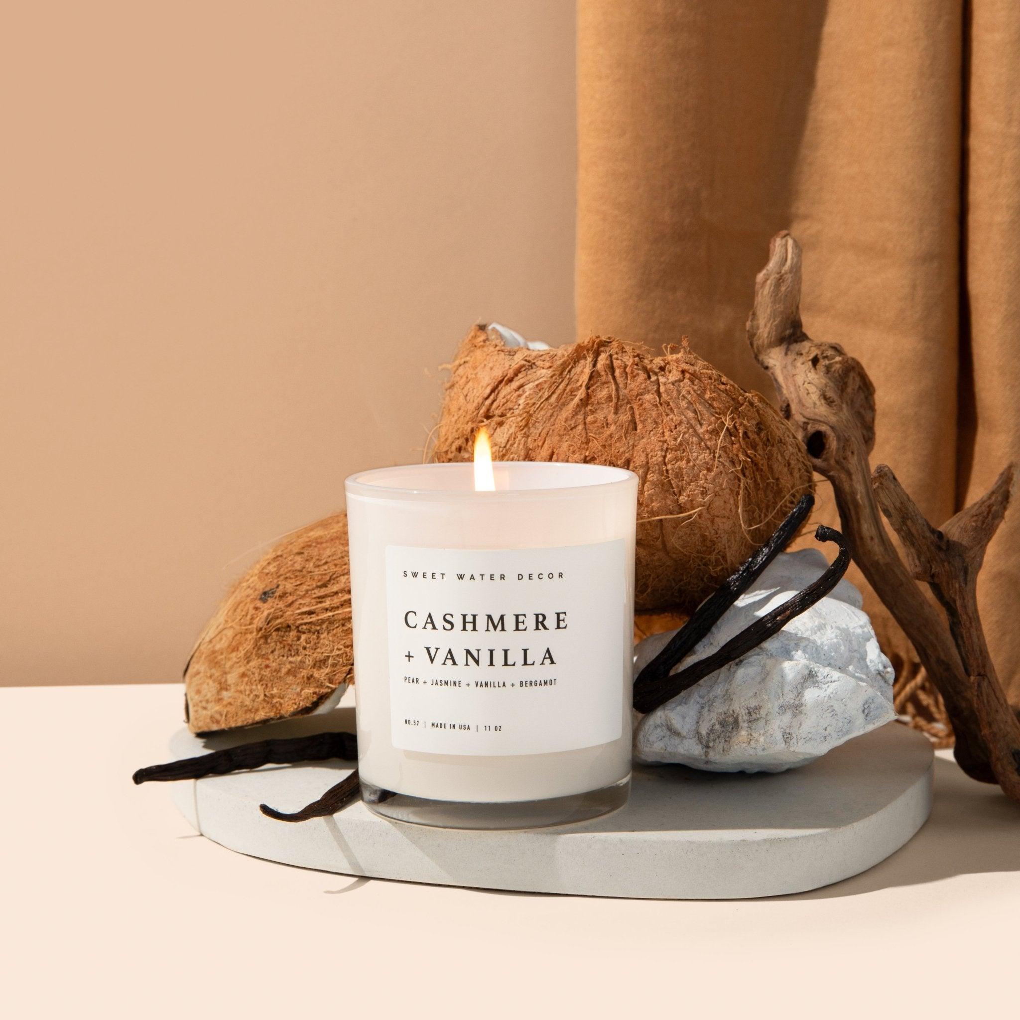 Cashmere and Vanilla Soy Candle - White Jar - 11 oz - SwagglyLife Home & Fashion