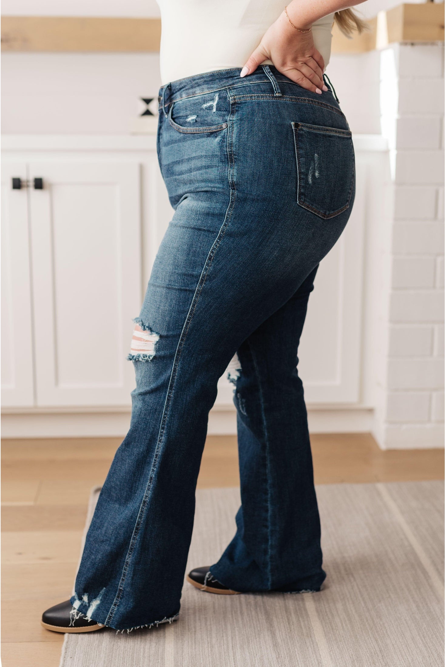 Cassandra High Rise Control Top Distressed Flare Jeans - SwagglyLife Home & Fashion