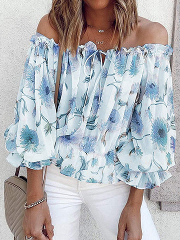 Ava Floral Off-Shoulder Flounce Sleeve Blouse