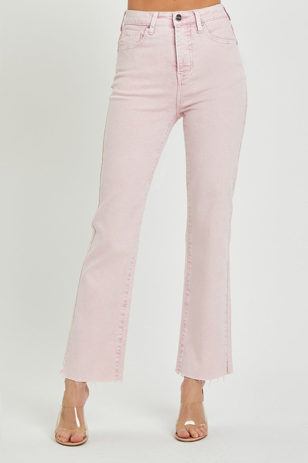 RISEN Pink Full Size High Rise Tummy Control Straight Jeans