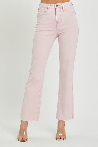 RISEN Pink Full Size High Rise Tummy Control Straight Jeans