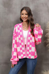 Checkered Open Front Drop Shoulder Cardigan - SwagglyLife Home & Fashion