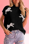 Cheetah Mock Neck Short Sleeve Knit Sweater - SwagglyLife Home & Fashion
