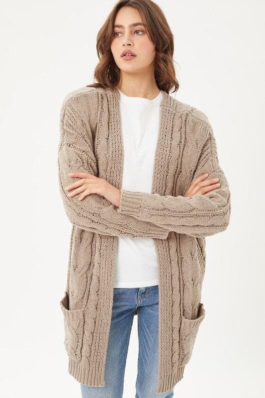 LOVE TREE Chenille Cable Knit Oversized Open Front Cardigan - SwagglyLife Home & Fashion