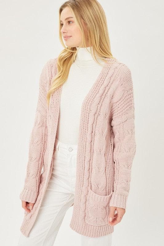 LOVE TREE Chenille Cable Knit Oversized Open Front Cardigan - SwagglyLife Home & Fashion