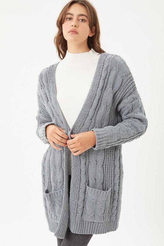 LOVE TREE Chenille Cable Knit Oversized Open Front Cardigan - SwagglyLife Home & Fashion