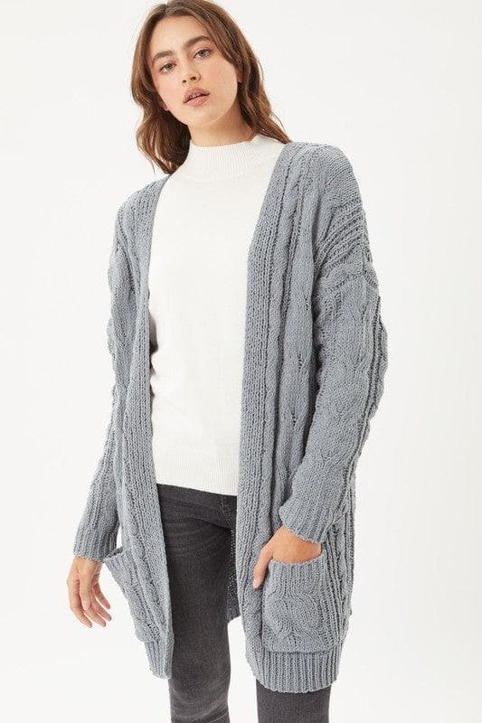 LOVE TREE Chenille Cable Knit Oversized Open Front Cardigan - SwagglyLife Home & Fashion