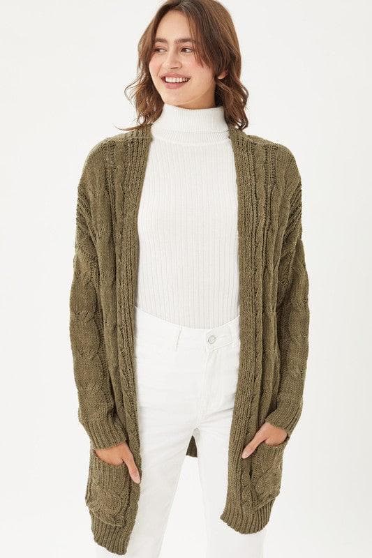 LOVE TREE Chenille Cable Knit Oversized Open Front Cardigan - SwagglyLife Home & Fashion