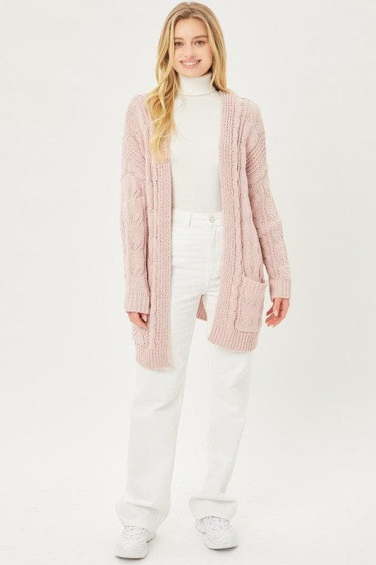 LOVE TREE Chenille Cable Knit Oversized Open Front Cardigan - SwagglyLife Home & Fashion