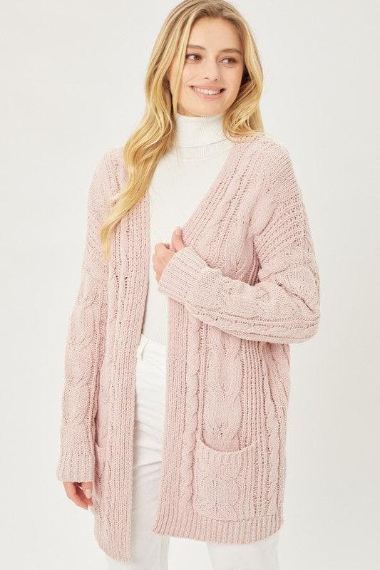 LOVE TREE Chenille Cable Knit Oversized Open Front Cardigan - SwagglyLife Home & Fashion