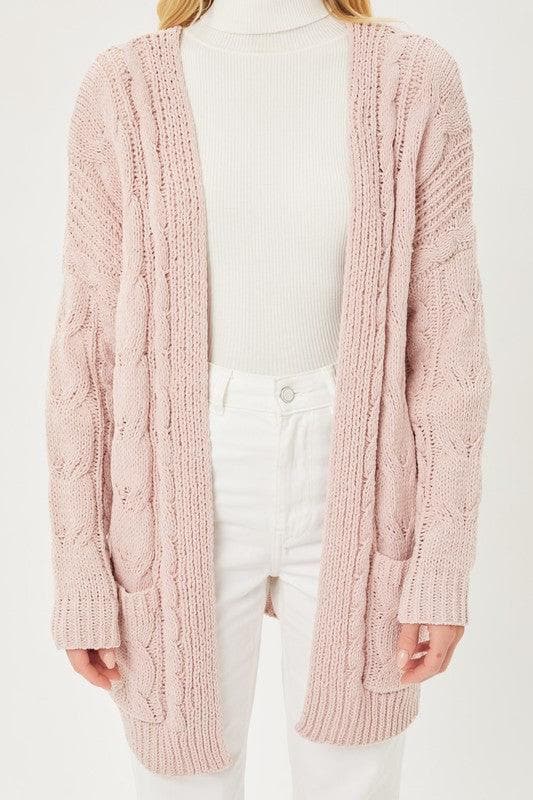 LOVE TREE Chenille Cable Knit Oversized Open Front Cardigan - SwagglyLife Home & Fashion