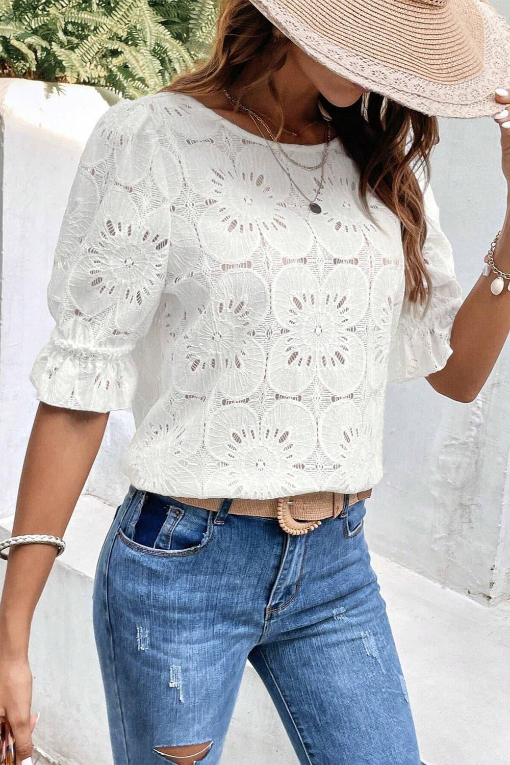 Christie Round Neck Flounce Sleeve Blouse - SwagglyLife Home & Fashion